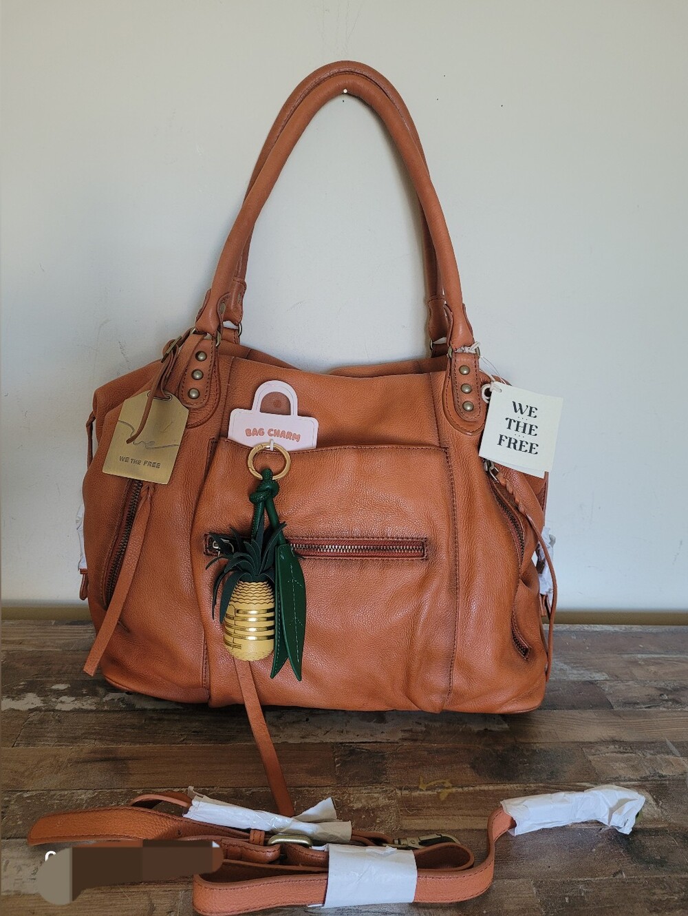 Free People Emerson Washed Leather Tote Shoulder Bag With Charm